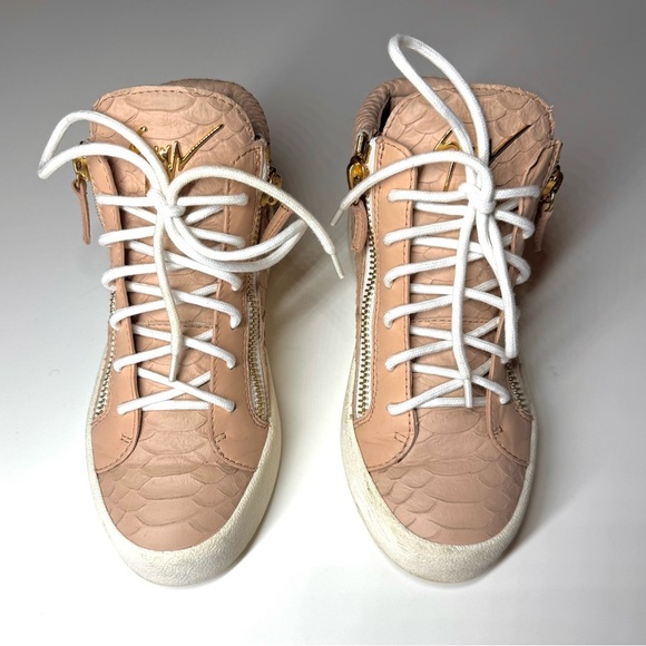 Giuseppe Zanotti Women Snakeskin Embossed Leather Double Zip High Top Sneaker 36 - Picture 2 of 10